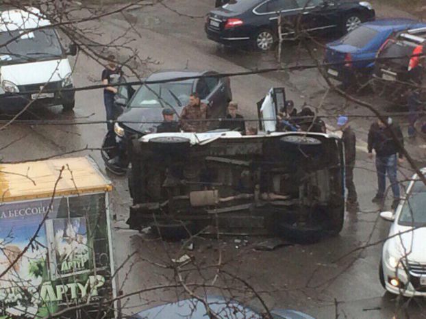 В Подольске машина полиции попала в ДТП и перевернулась
